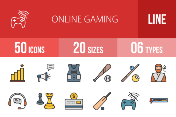 50 Online Gaming Filled Line Icons