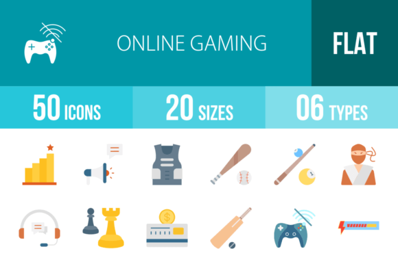 50 Online Gaming Flat Icons Graphics for Crafting