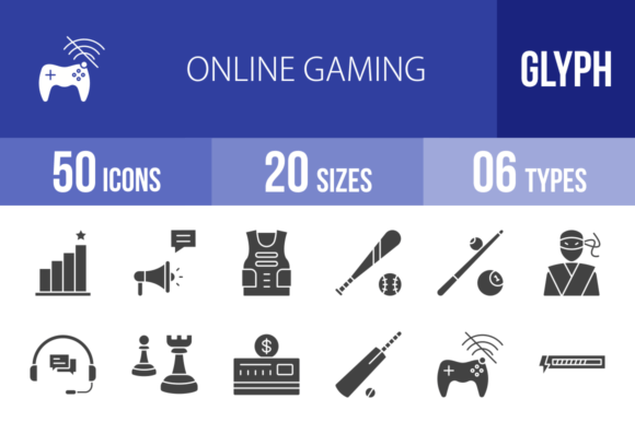 50 Online Gaming Glyph Icons: Premium Graphics for Local Brands