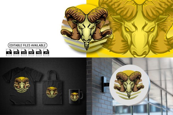 Rams Goat Head Illustration for Graphics and Crafts