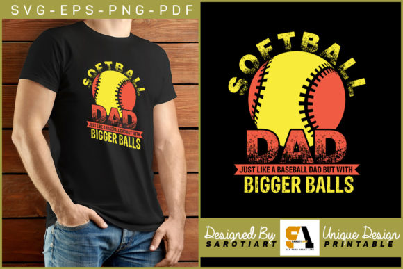 Softball Dad Lover Typography Retro PNG for Crafts and Graphics