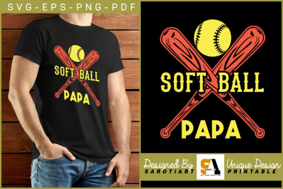 Softball Papa Printable Sublimation SVG for Graphics and Crafts